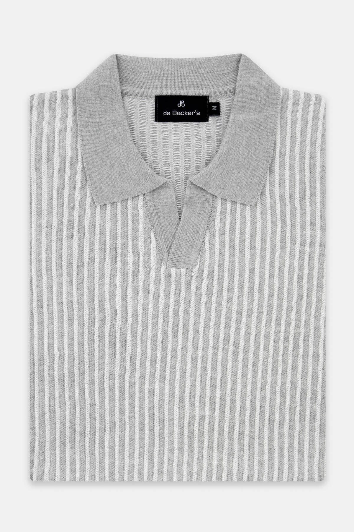 Striped Knitted Gray V-Neck Polo