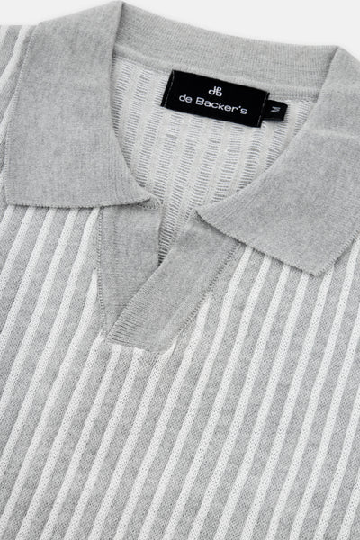 Striped Knitted Gray V-Neck Polo