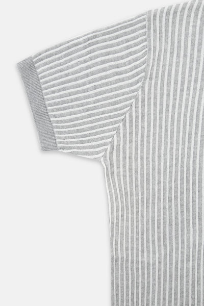 Striped Knitted Gray V-Neck Polo