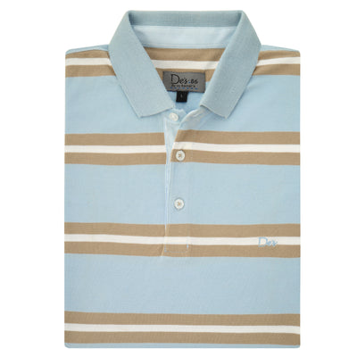 Pique Striped Light Blue Cotton Polo