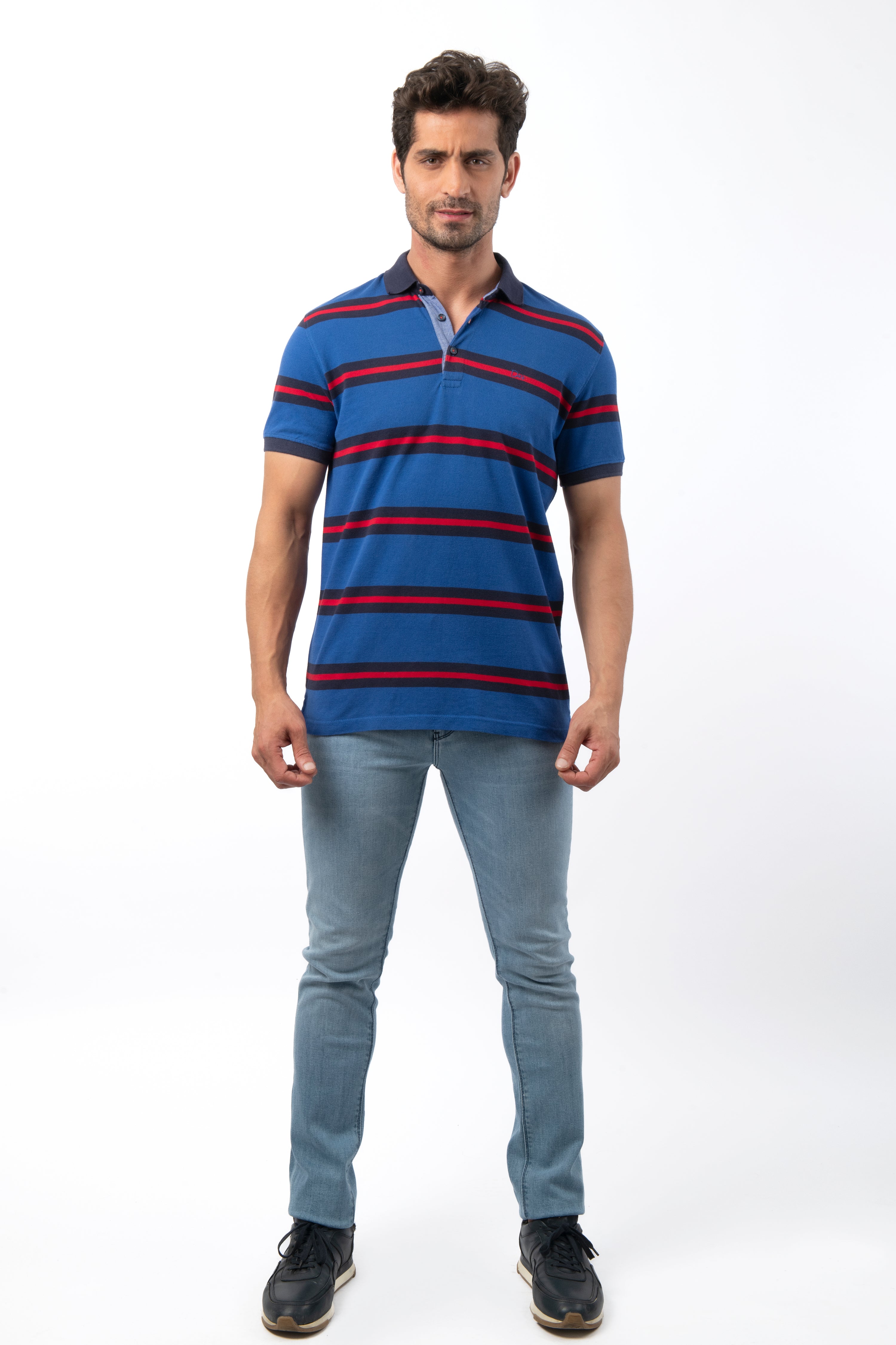 Pique Striped  Marian Blue Cotton Polo