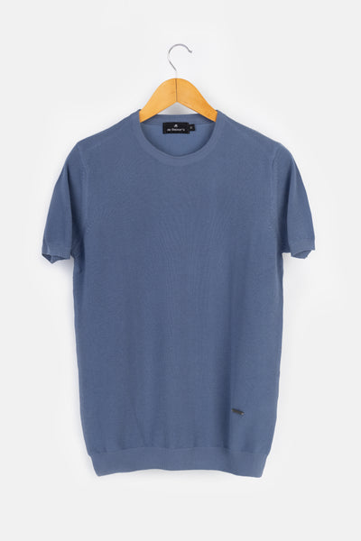 Jacquard Glaucous Blue Knitted Round T-Shirt