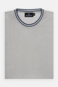 Plain Light Gray Knitted Round T-Shirt - 1
