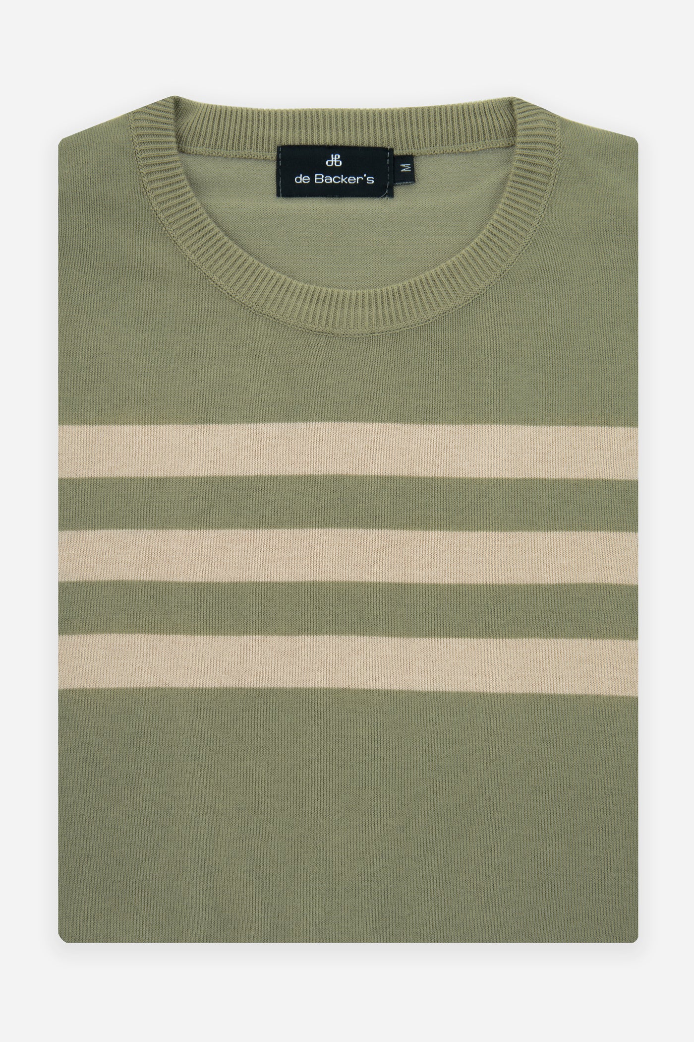 Striped Reseda Green & Beige Knitted Round T-Shirt