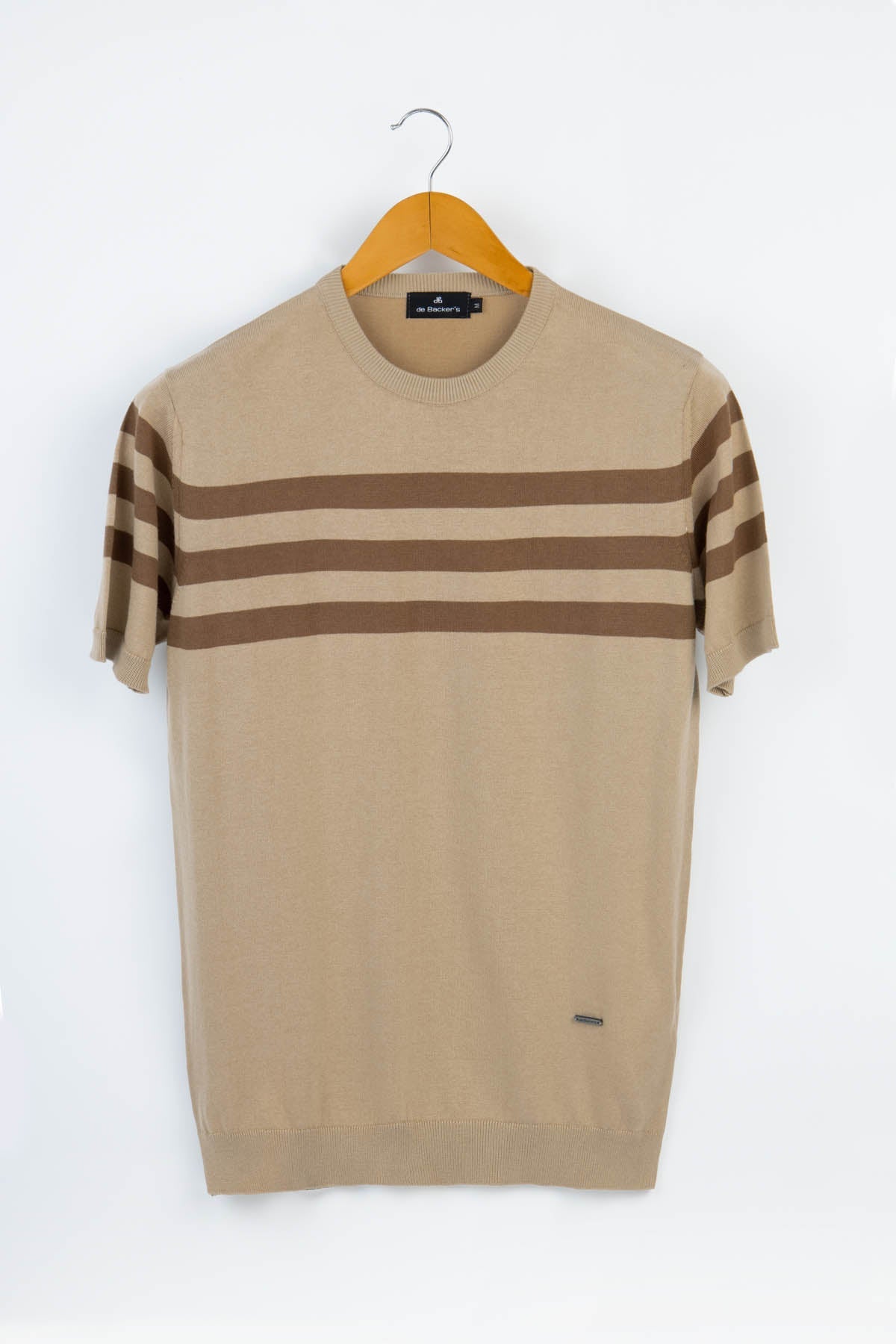 Striped Light Beige & Brown Knitted  Round T-Shirt