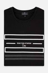 Printed Black Round T-Shirt - 1