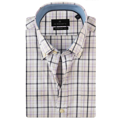 Checked White Short Sleeves Cotton Shirt