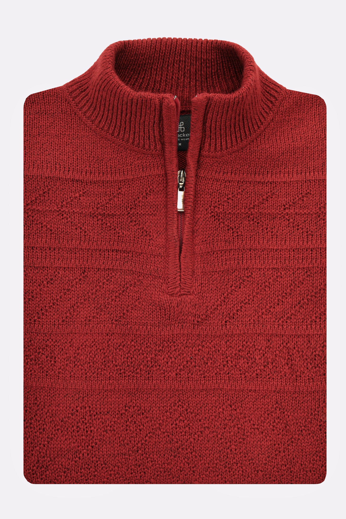 Jacquard Knitted Quarter Zip Fire Brick Pullover