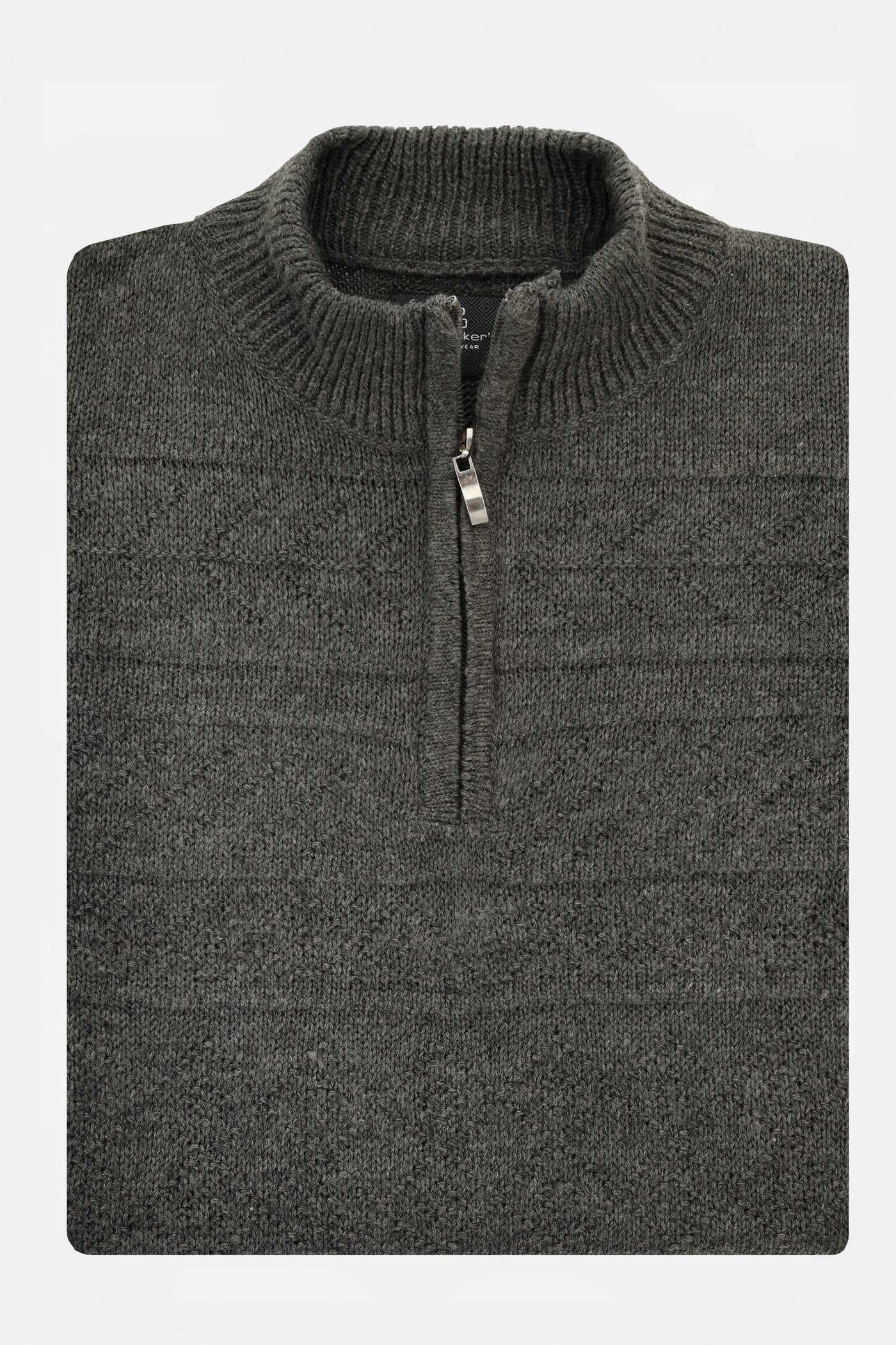 Jacquard Knitted Quarter Zip Gray Pullover