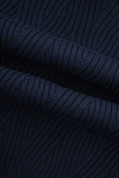 Knitwear Striped Jacquard High-neck Navy Pullover