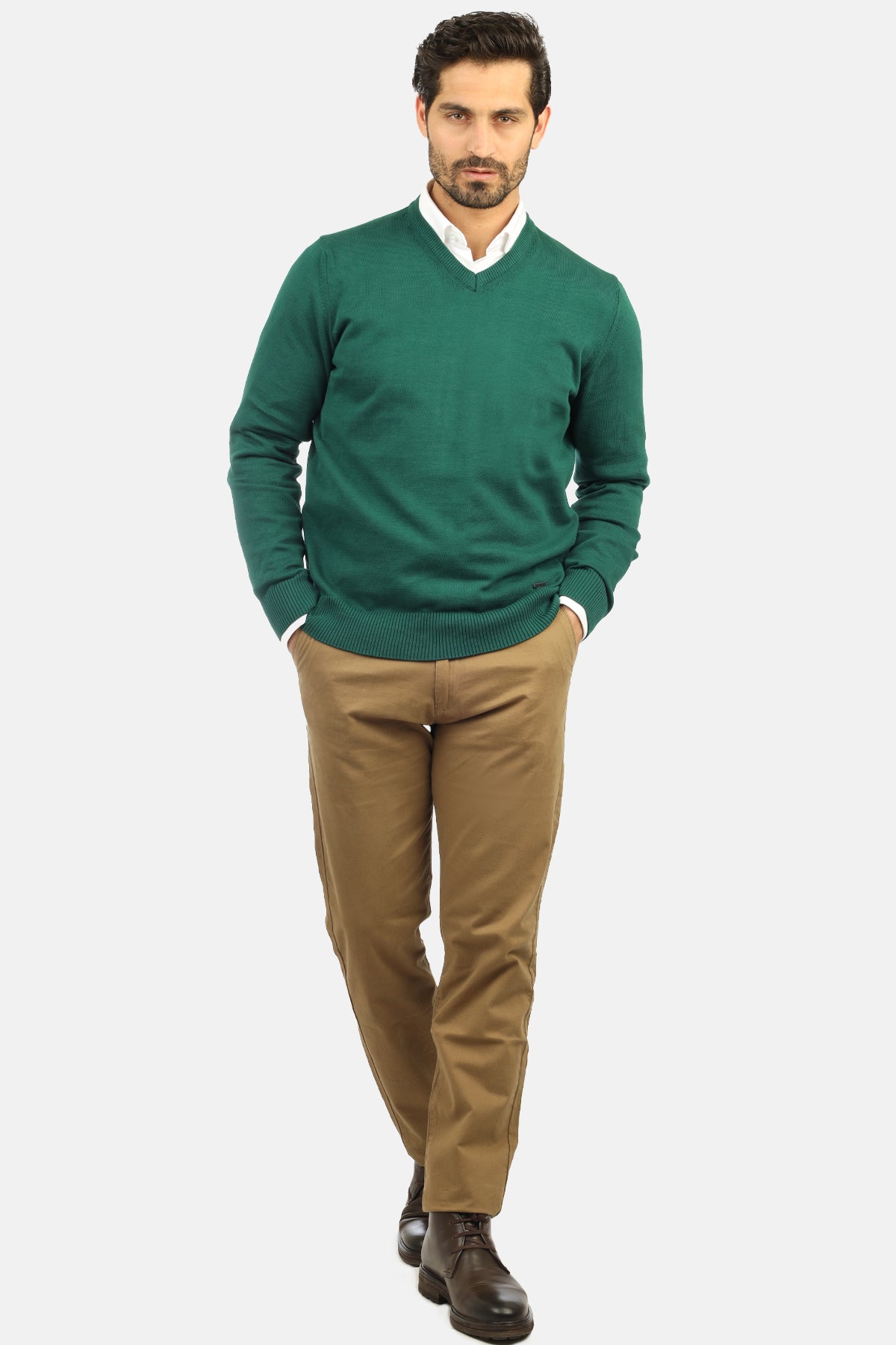 Green V-Neck Pullover - 1