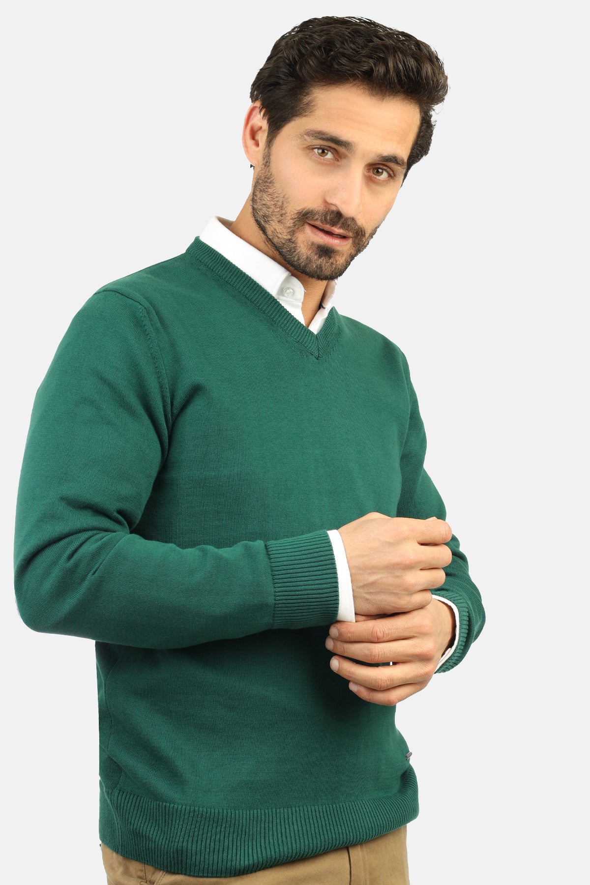 Green V-Neck Pullover - 2