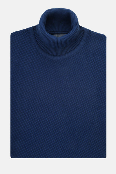 Knitwear Striped Jacquard High-neck Navy Pullover