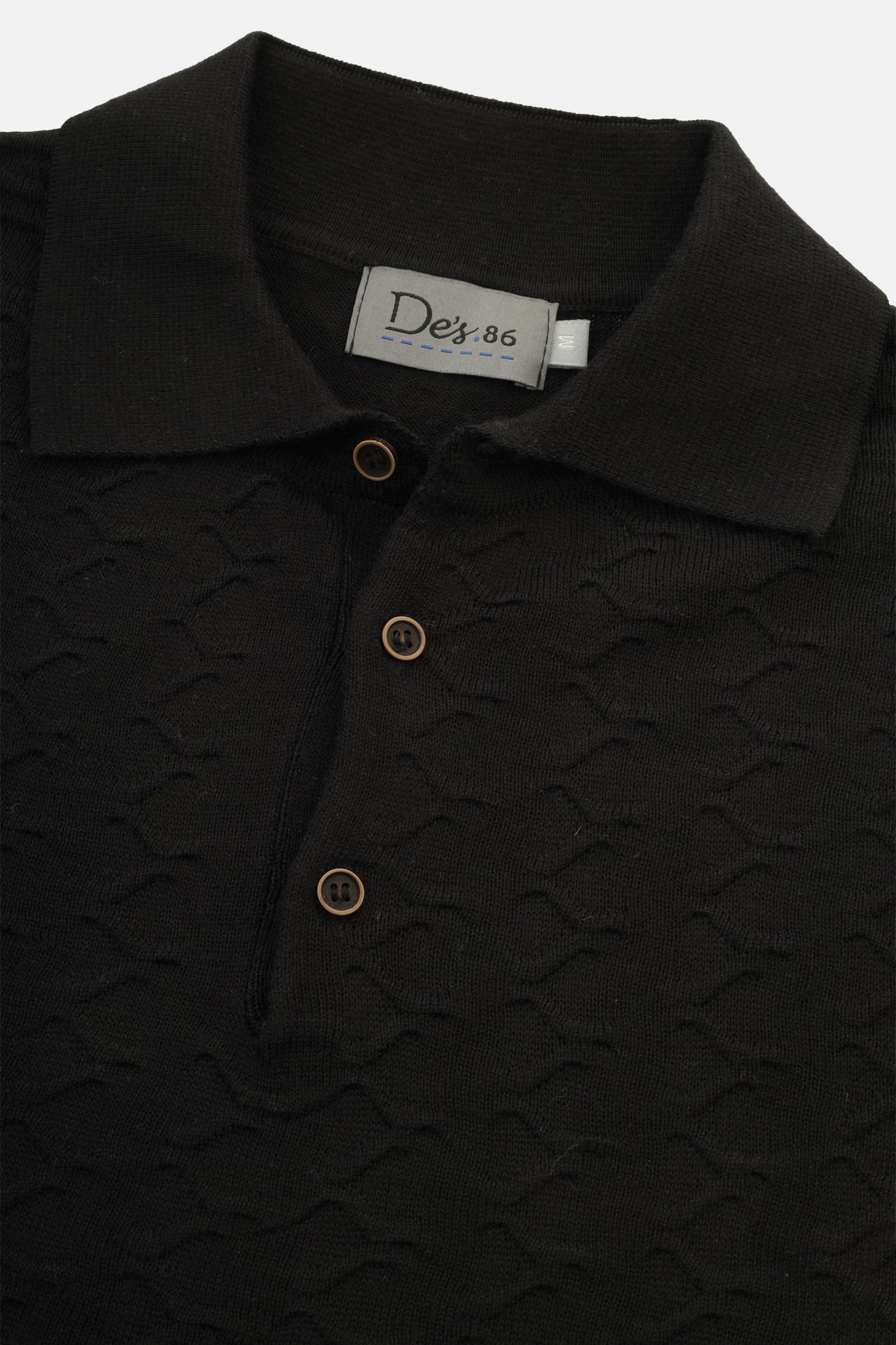 Jacquard Knitted  Black Polo Pullover
