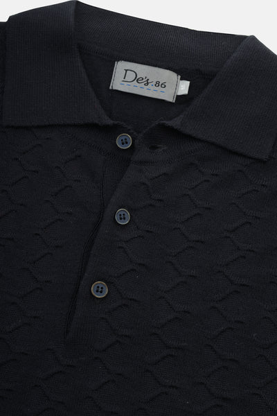 Jacquard Knitted  Dark Navy Polo Pullover
