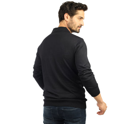 Jacquard Knitted  Dark Navy Polo Pullover