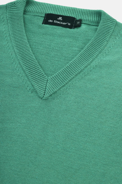 Plain Basic Zomp Green V Neck Pullover