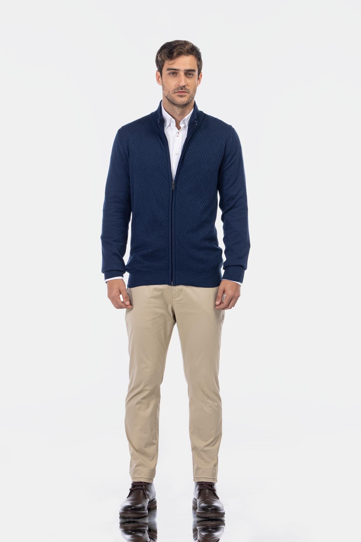 Jacquard Navy Knitted Jacket