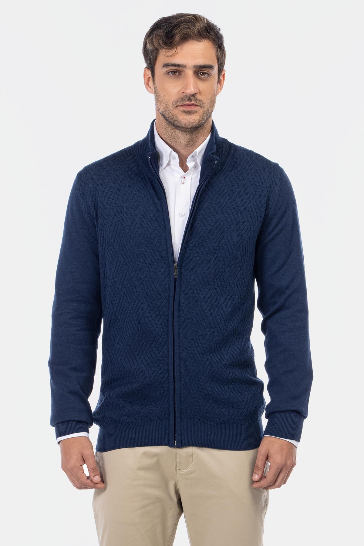 Jacquard Navy Knitted Jacket