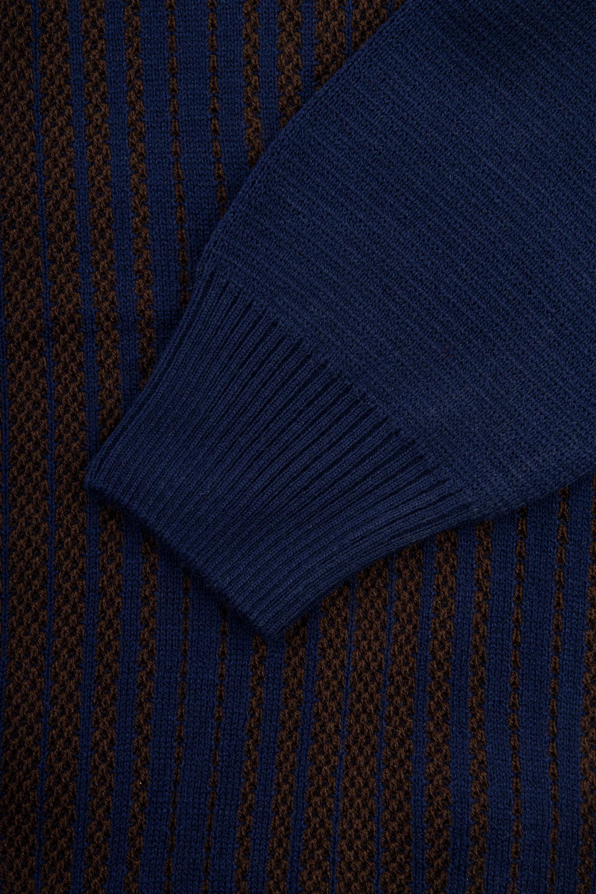 Jacquard Navy & Brown Knitted Jacket - 4