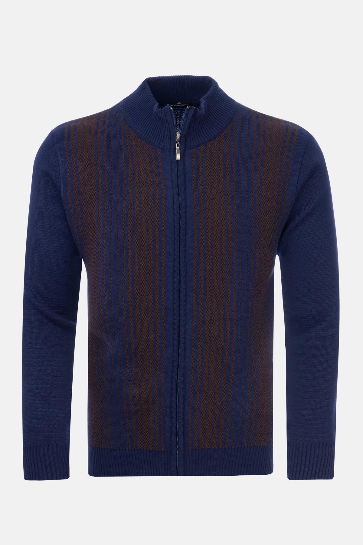 Jacquard Navy & Brown Knitted Jacket