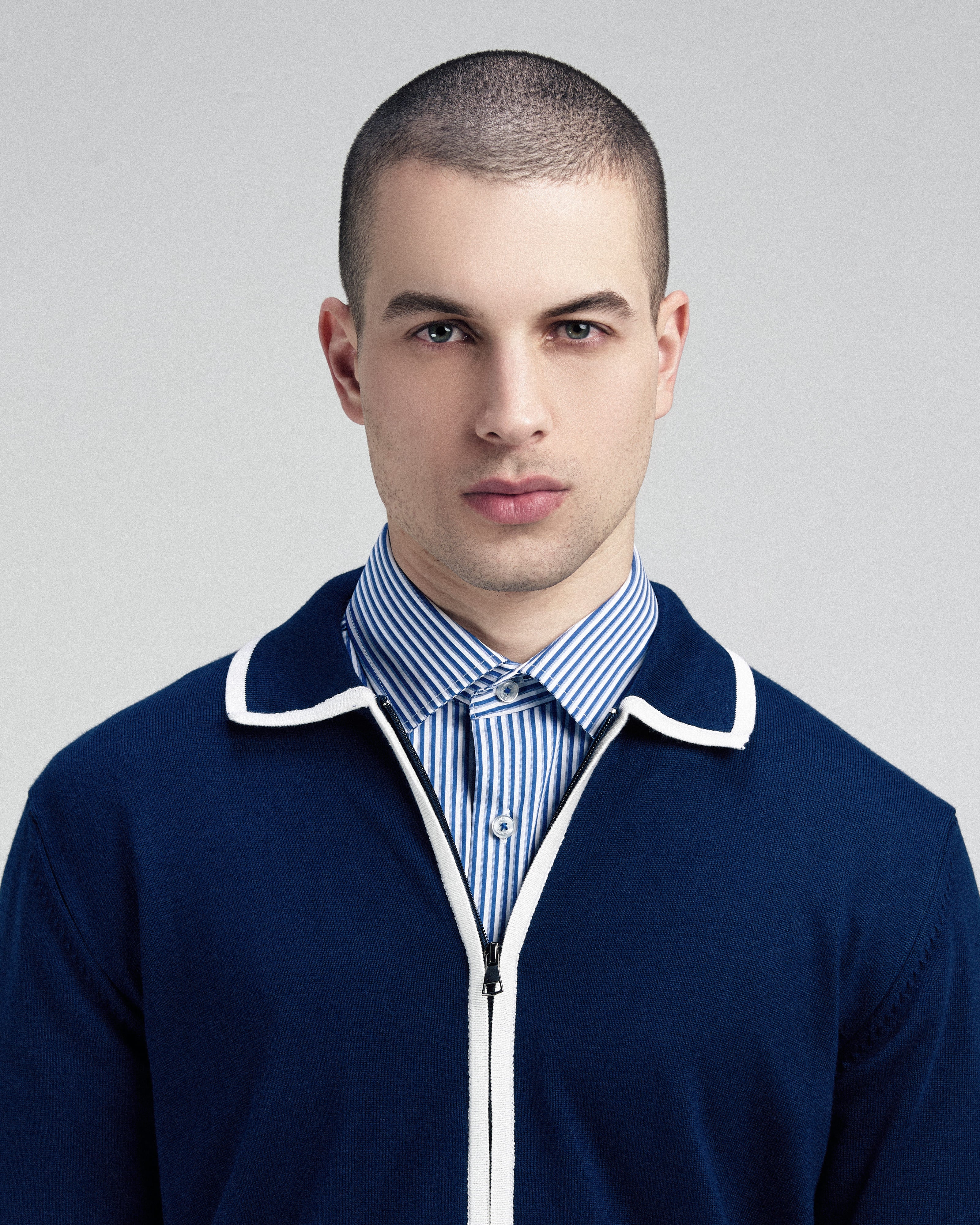 Solid Navy Zip-Up Polo Knitted Jacket