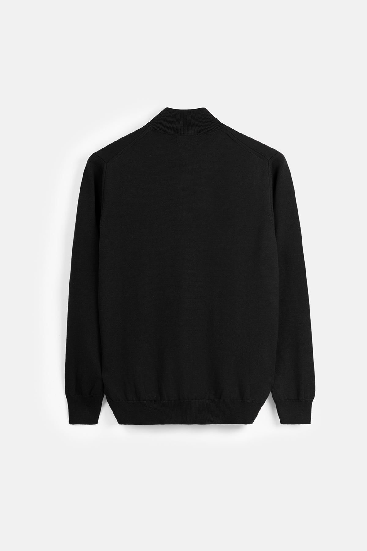 Solid Knitted Half-Zipper Black Pullover