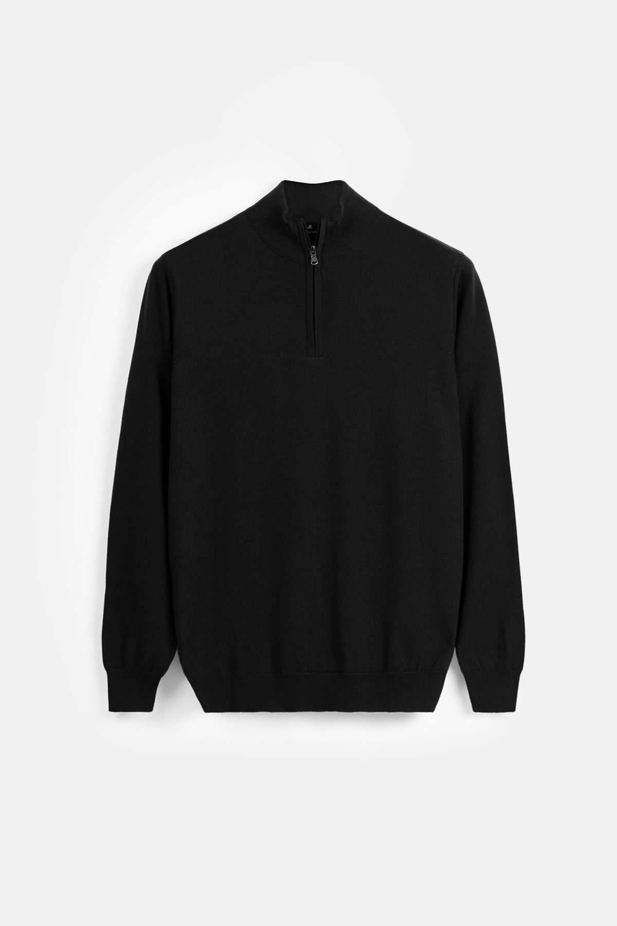 Solid Knitted Half-Zipper Black Pullover