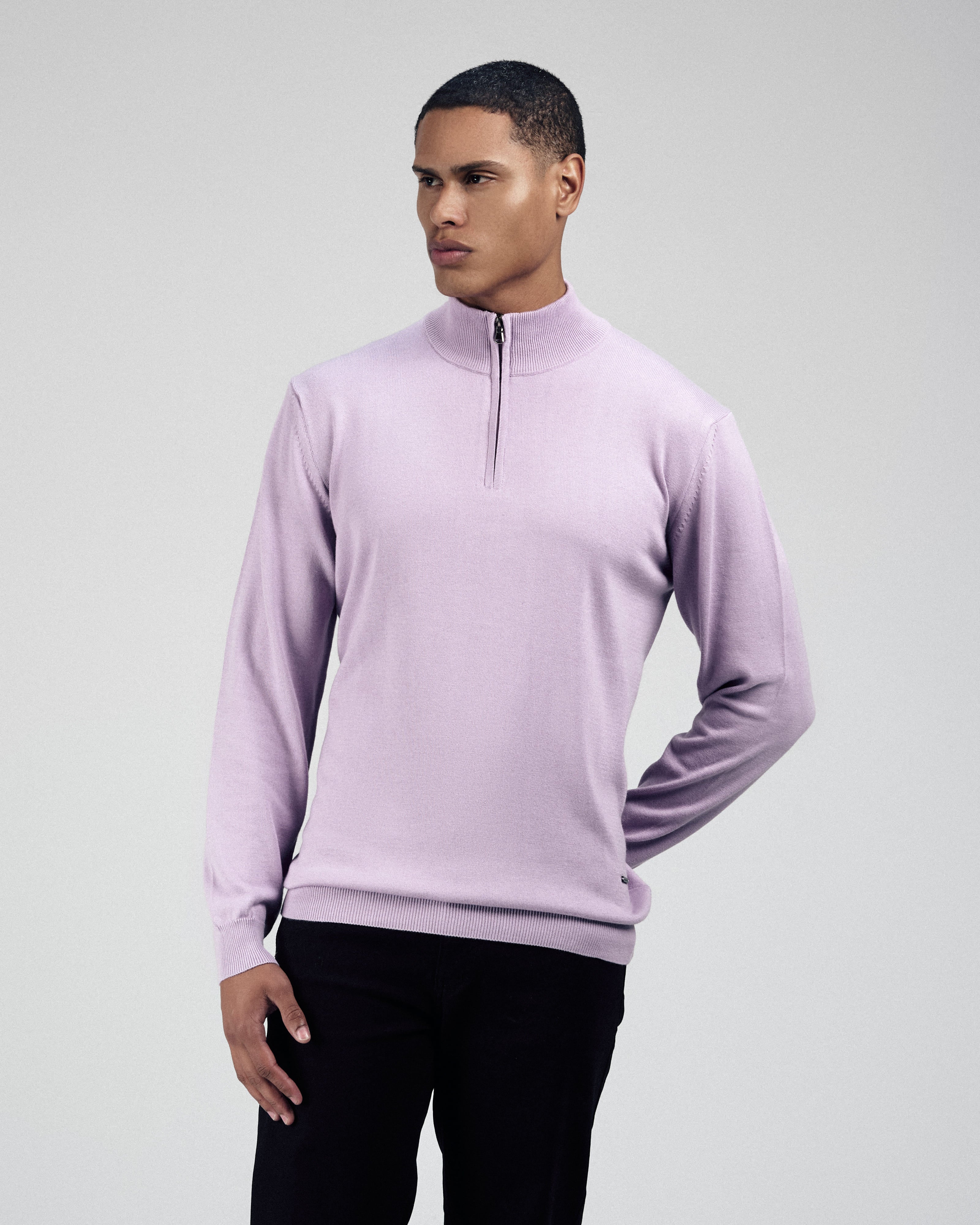 Solid Knitted Mauve Moc-Neck Pullover