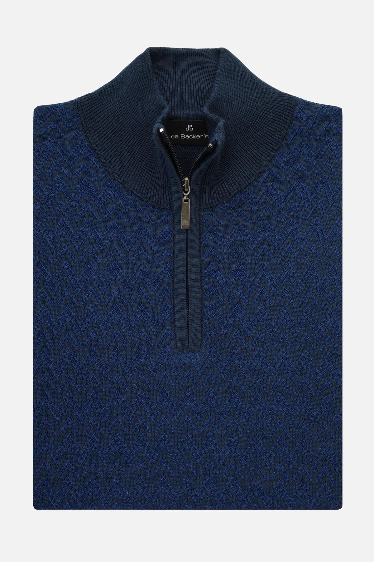 Jacquard Knitted Half-Zipper Midnight Blue Pullover