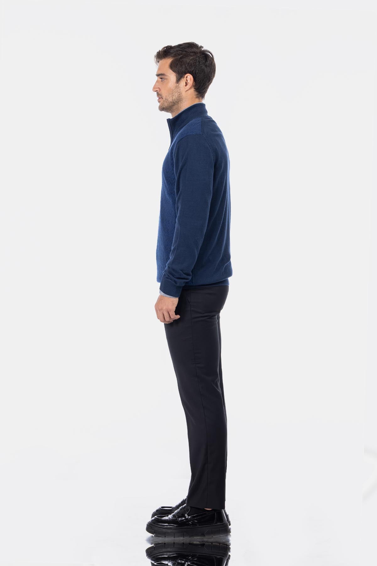 Jacquard Knitted Half-Zipper Midnight Blue Pullover