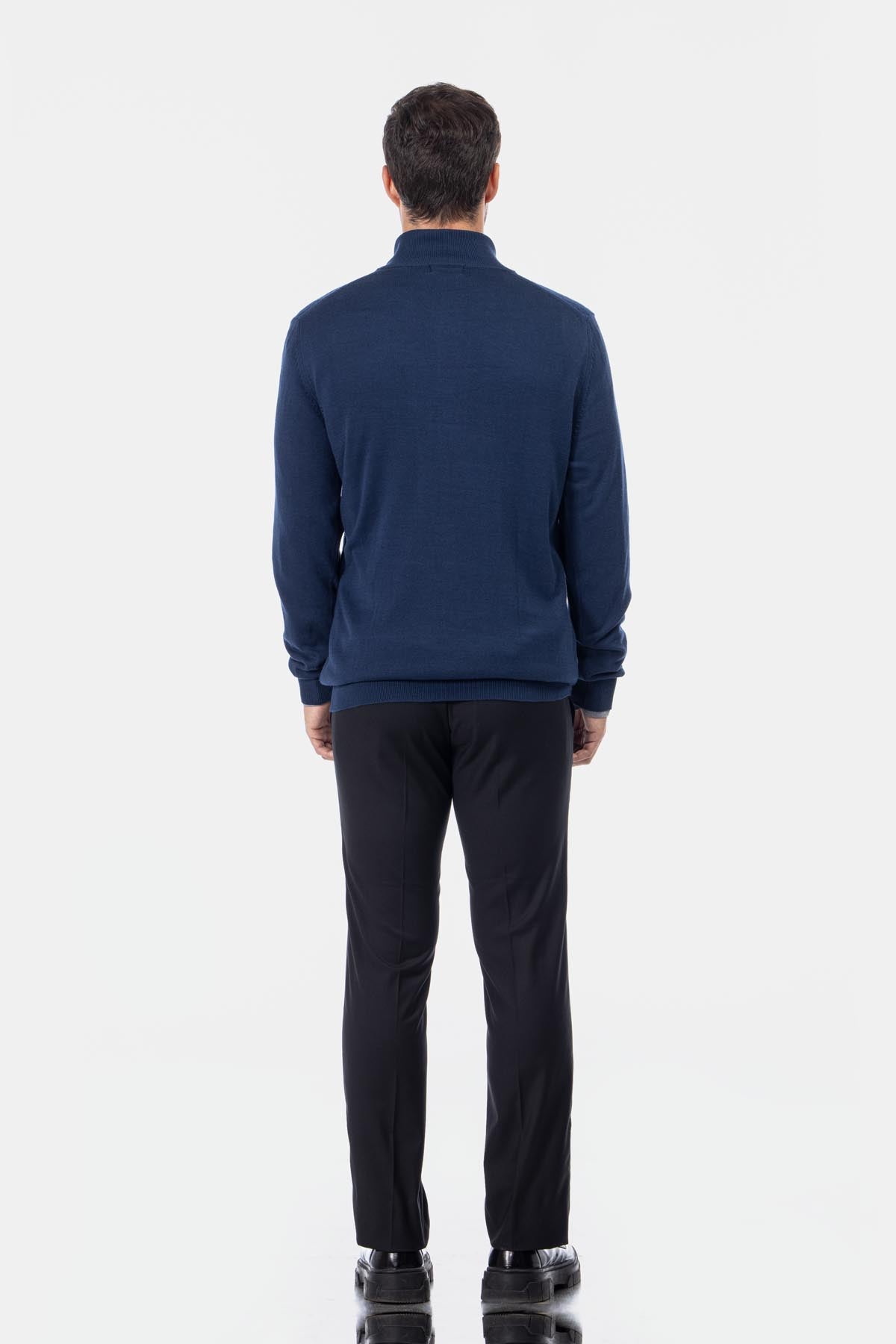 Jacquard Knitted Half-Zipper Midnight Blue Pullover