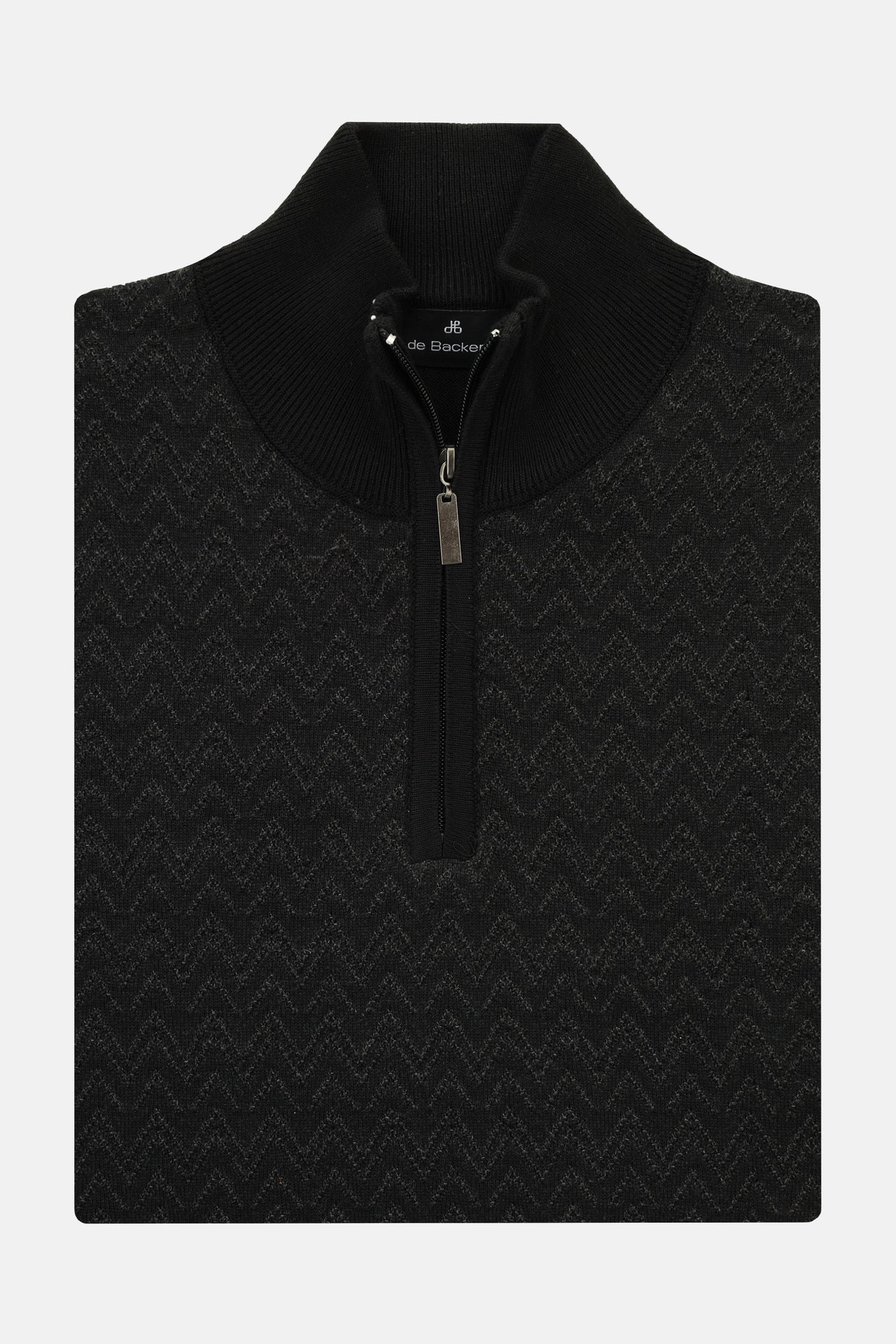 Jacquard Knitted Quarter Zip Black Pullover