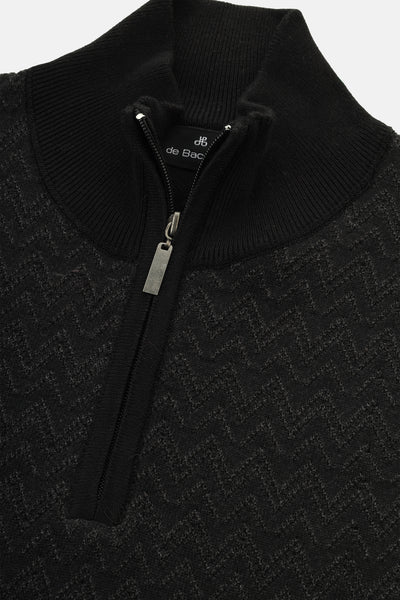 Jacquard Knitted Quarter Zip Black Pullover