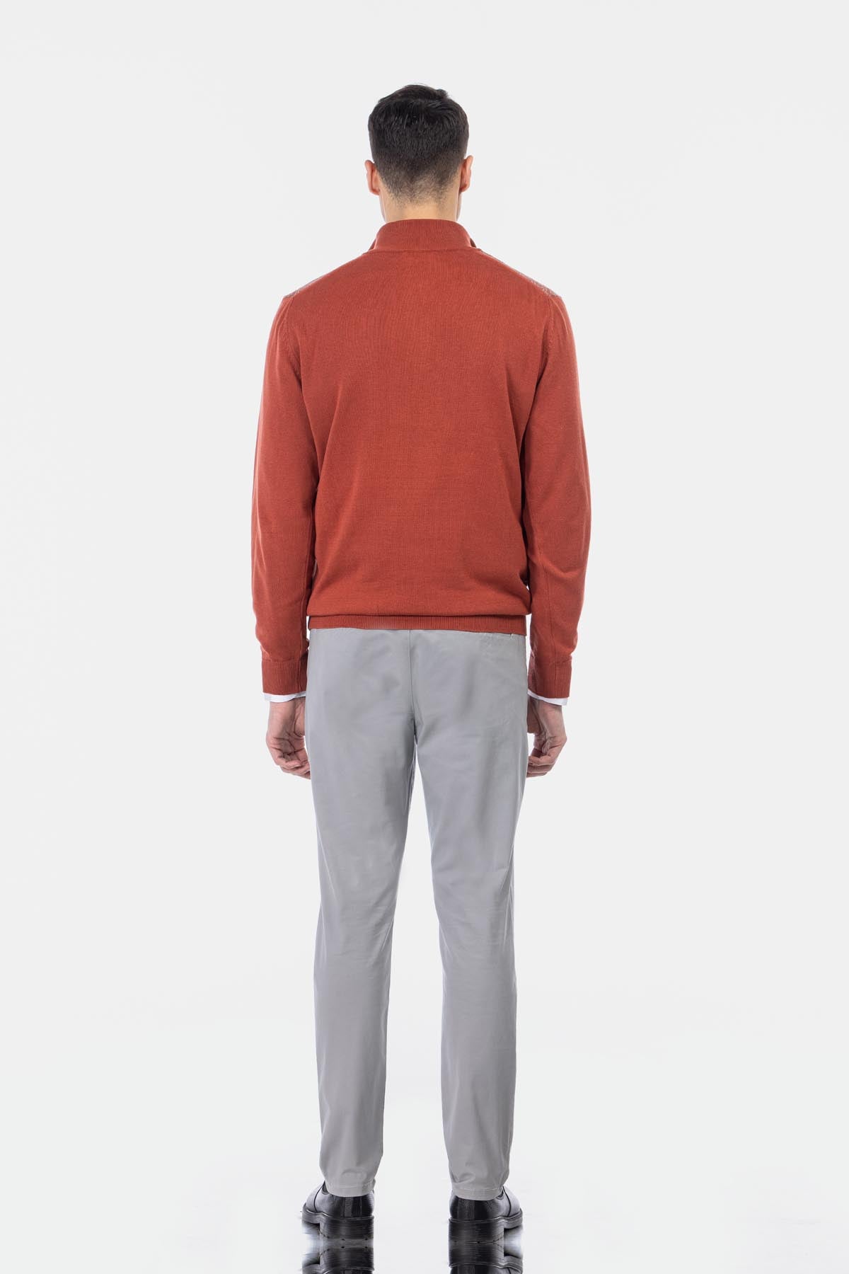 Jacquard Knitted Half-Zipper Brick Pullover