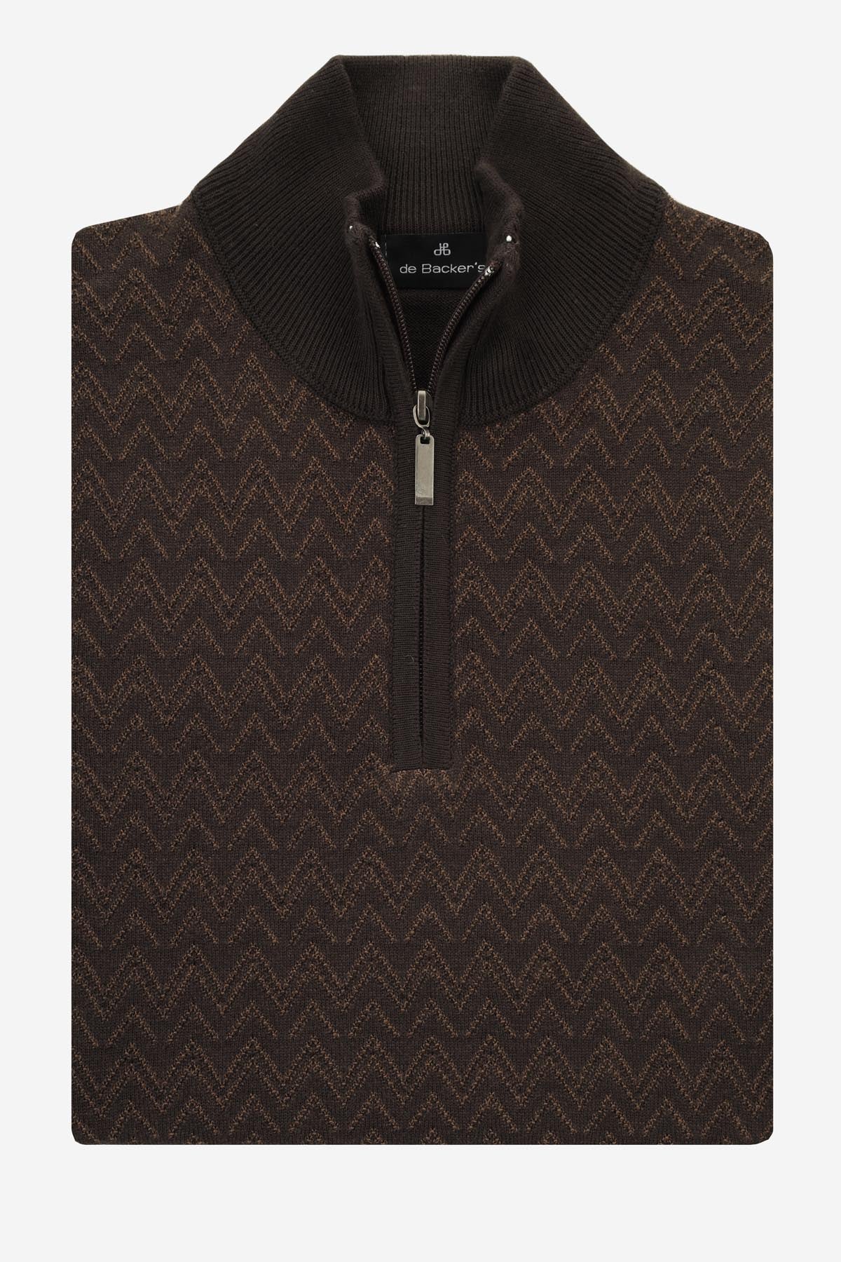 Jacquard Knitted Half-Zipper Saddle Brown  Pullover