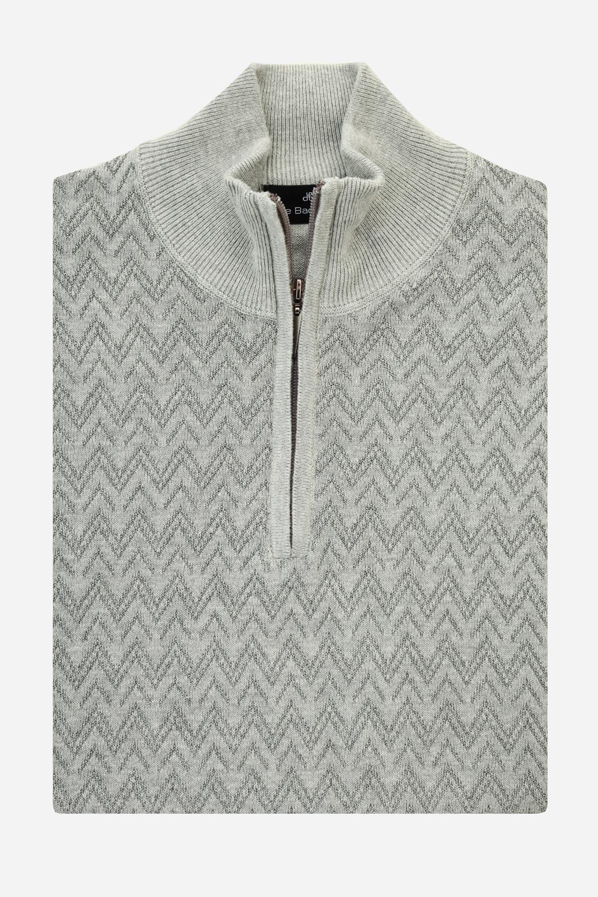 Jacquard Knitted Quarter Zip Gray  Pullover