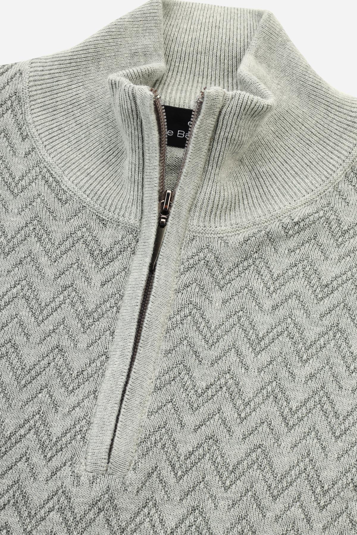 Jacquard Knitted Quarter Zip Gray  Pullover