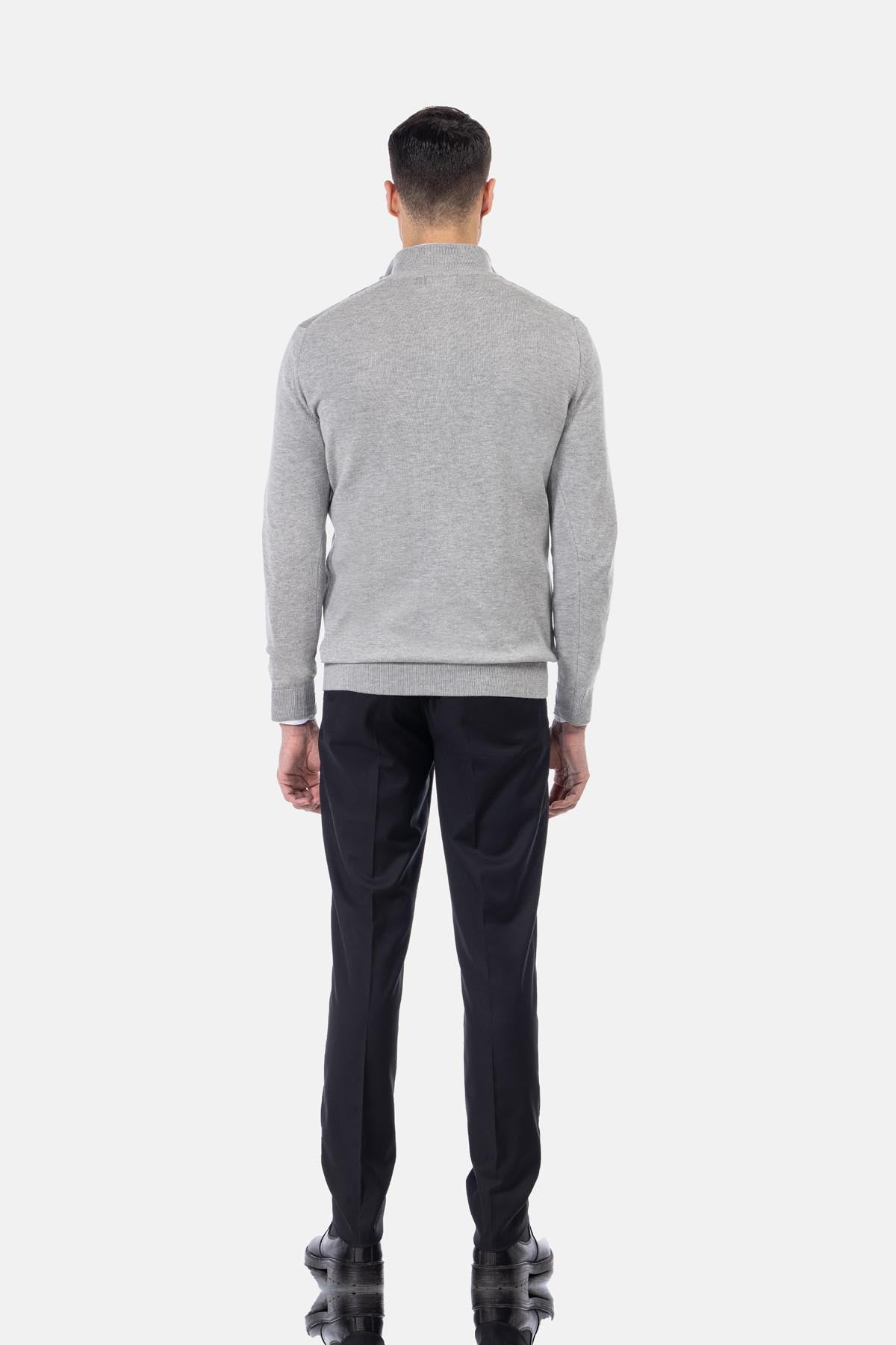 Jacquard Knitted Half-Zipper Gray  Pullover