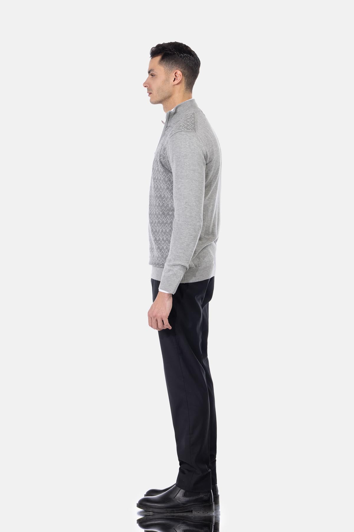 Jacquard Knitted Quarter Zip Gray  Pullover