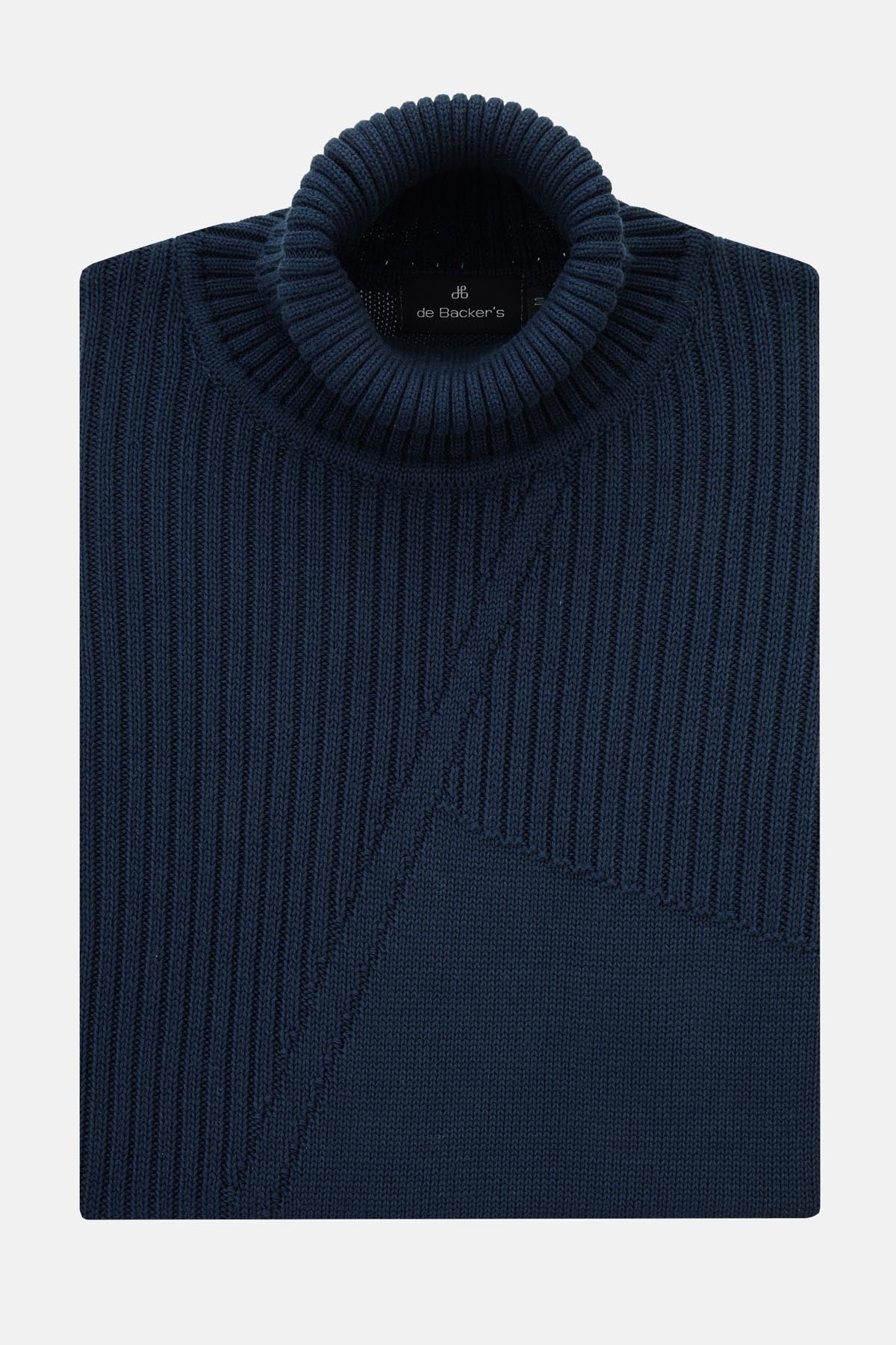 Jacquard Knitted High-neck Navy Pullover