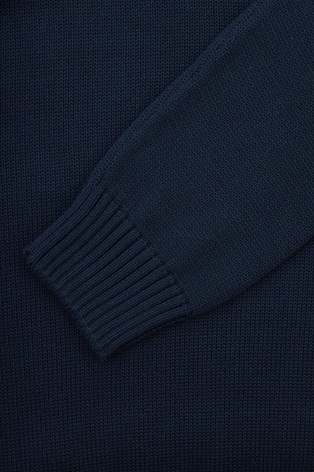 Jacquard Knitted High-neck Navy Pullover