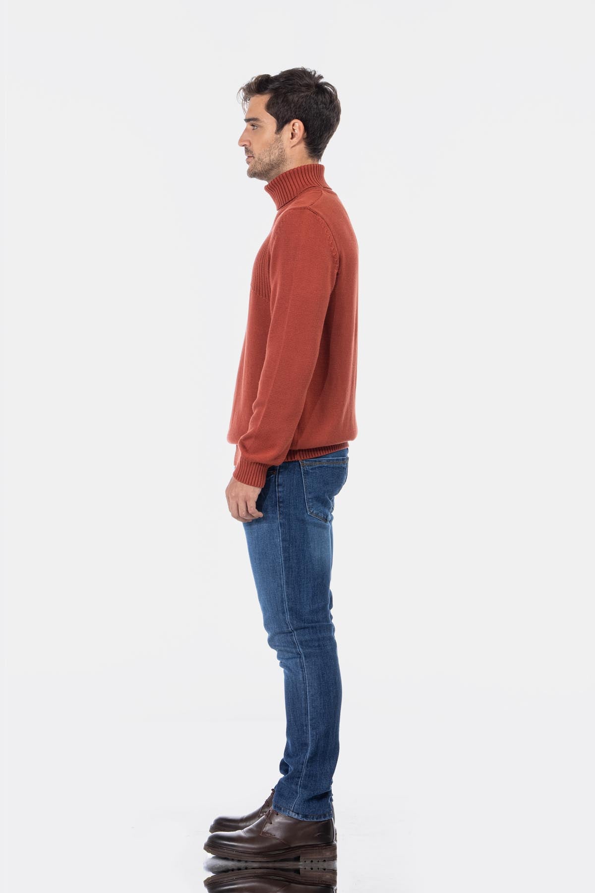 Jacquard Knitted High-neck Brick Pullover