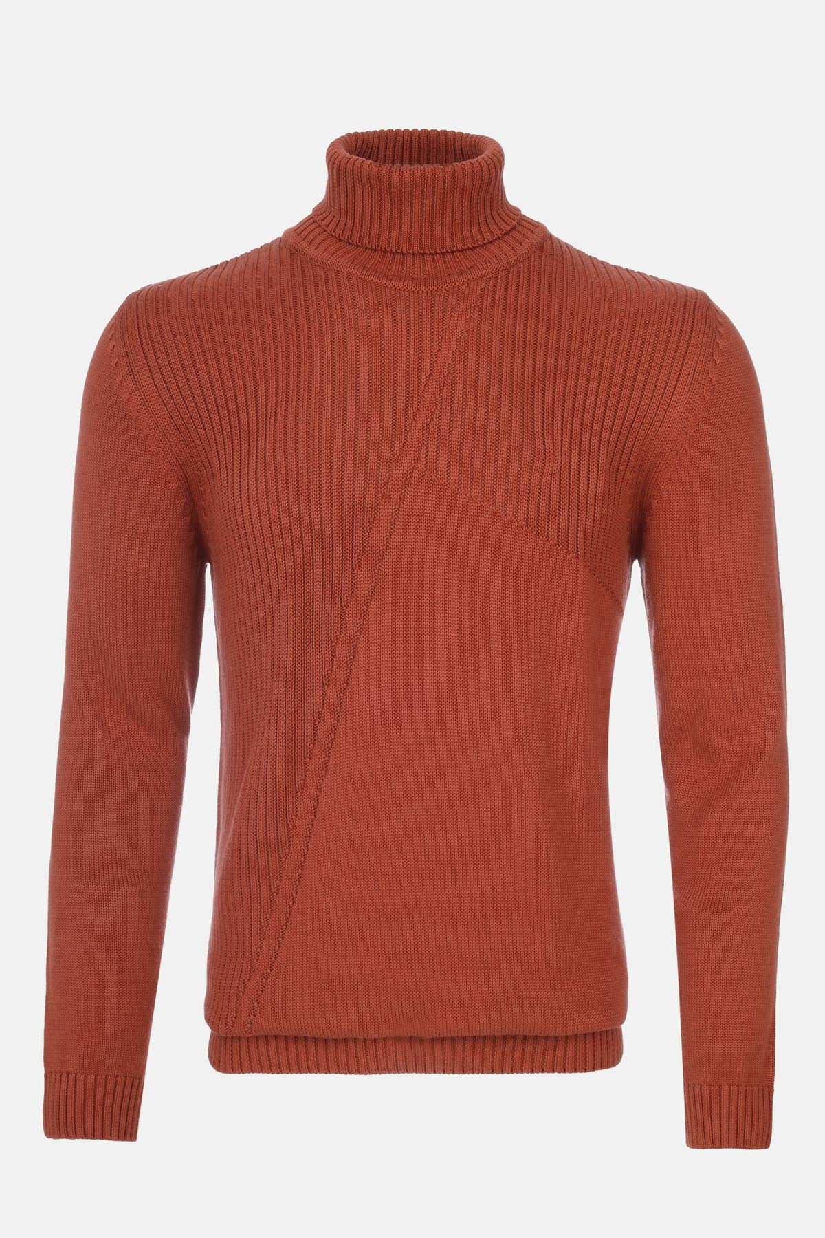 Jacquard Knitted High-neck Brick Pullover