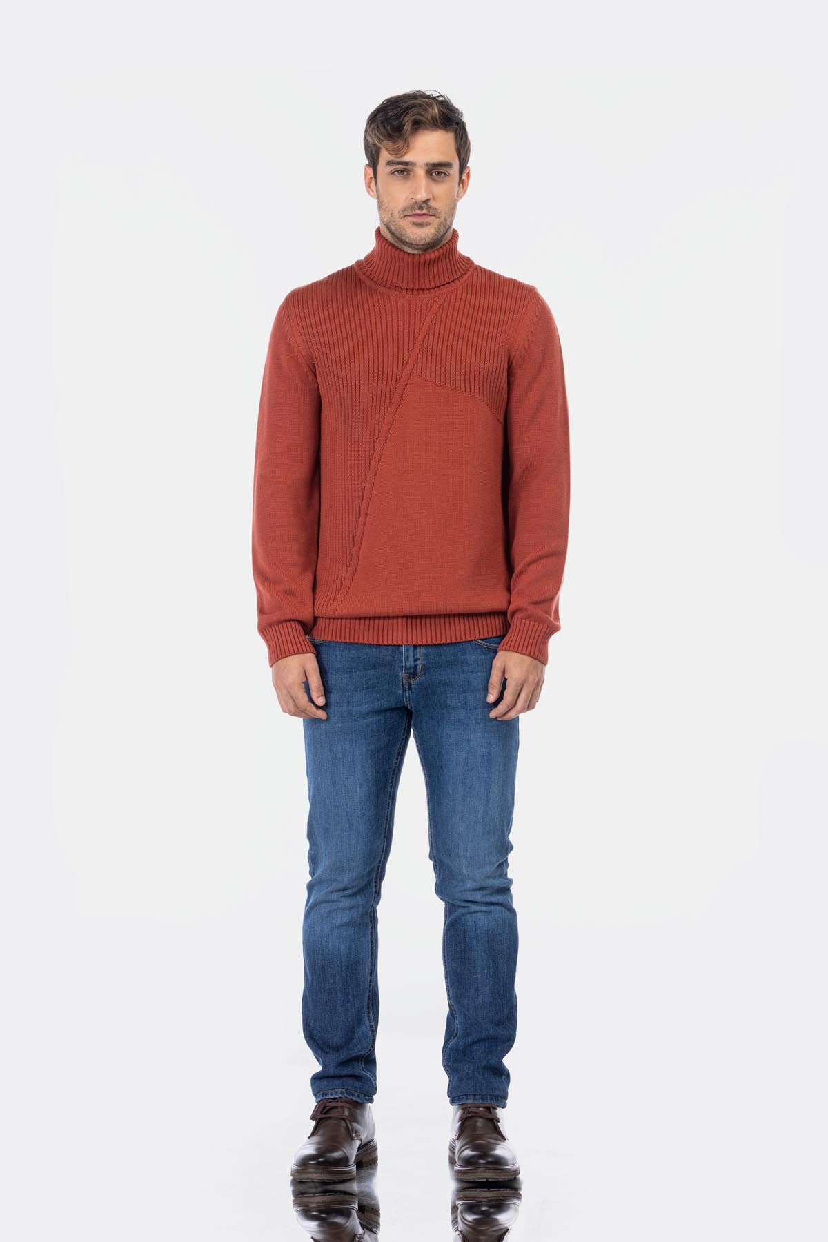 Jacquard Knitted High-neck Brick Pullover