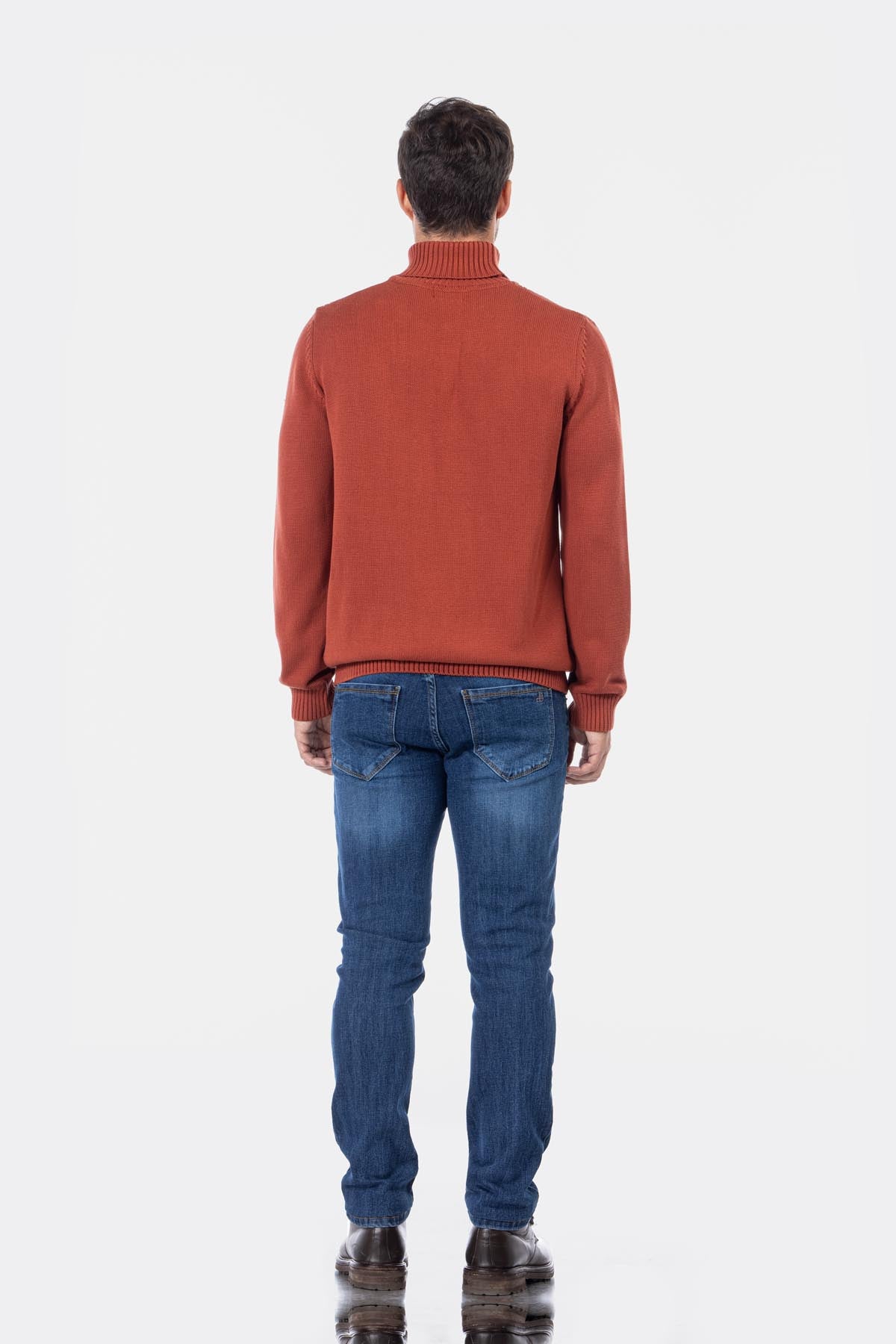 Jacquard Knitted High-neck Brick Pullover