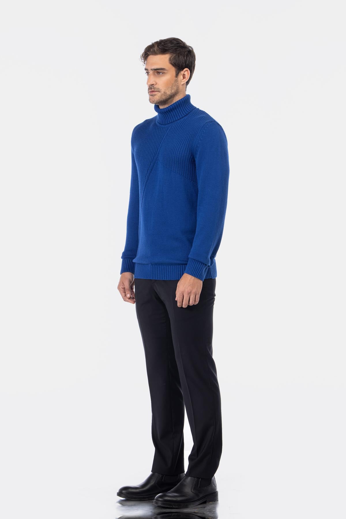 Jacquard Knitted High-neck Byzantine Blue Pullover