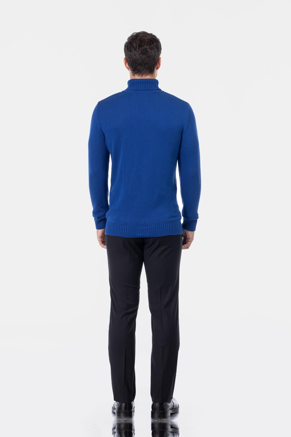 Jacquard Knitted High-neck Byzantine Blue Pullover