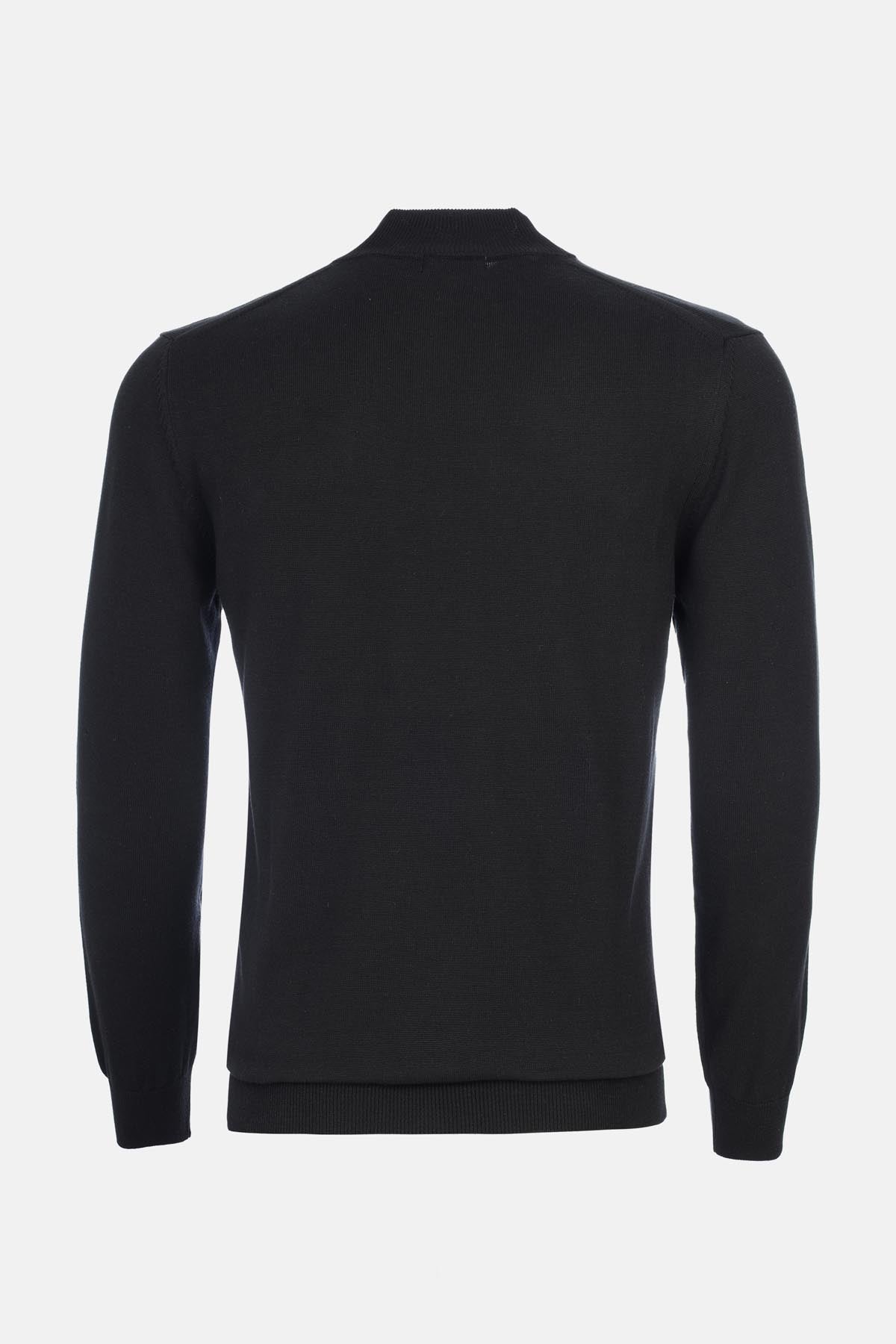 Jacquard Knitted Mock Neck Black Pullover