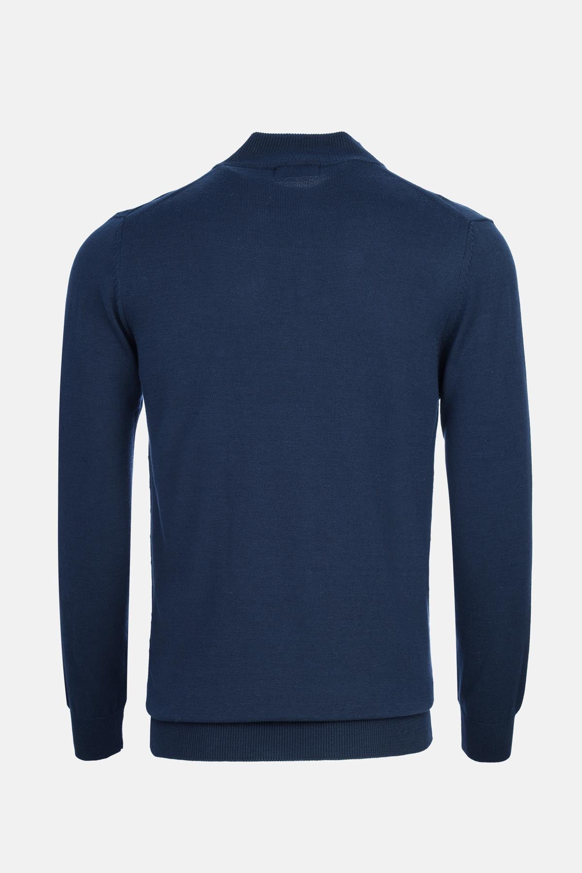 Jacquard Knitted Mock Neck Navy Pullover